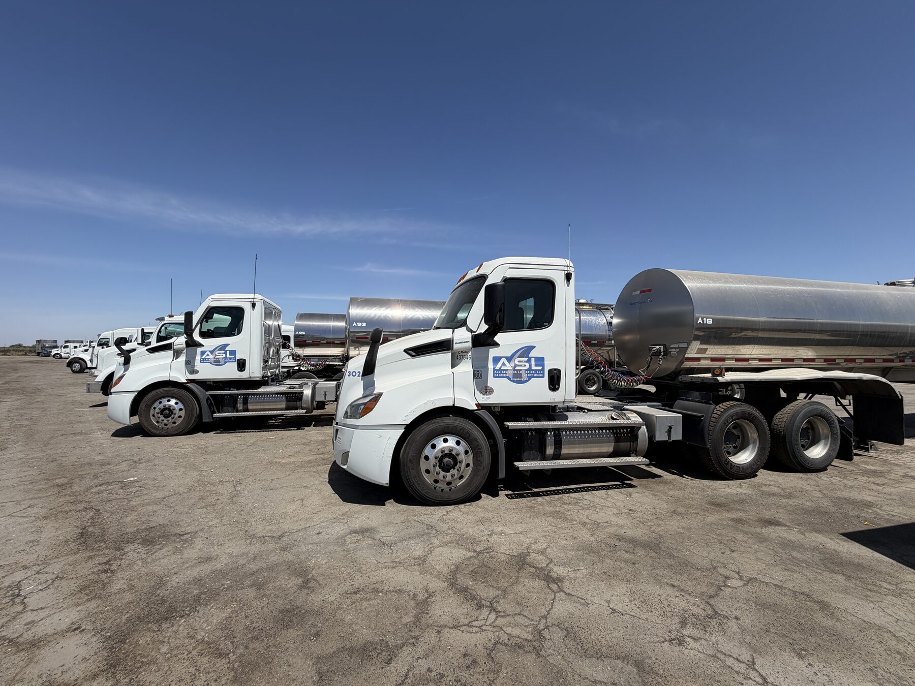 All Seasons Logistics milk tanker and tractor in the fleet yard